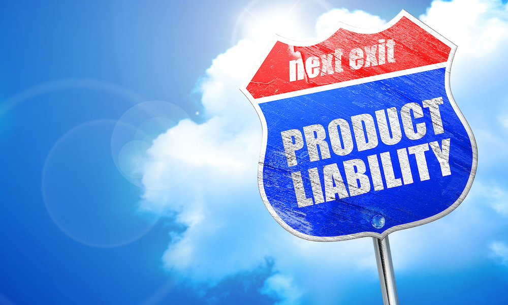 Blog - product liability, 3D rendering, blue street sign